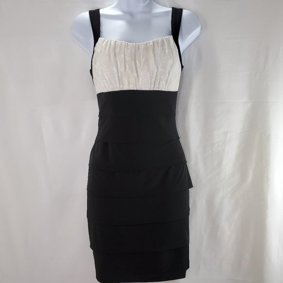 Women's Black/White Block Pattern Sheath Dress - Picture 1 of 10